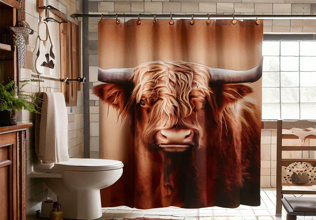 highland cow shower curtain